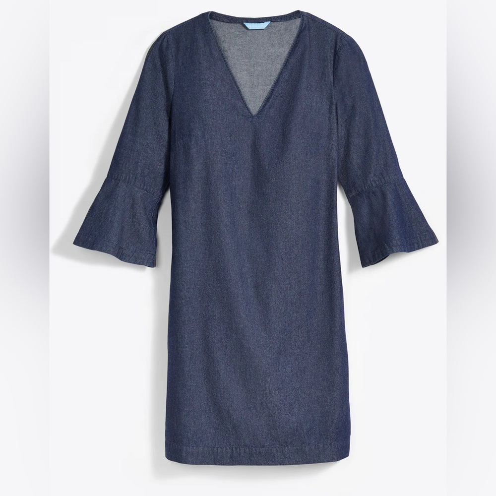 Draper James V-Neck Shift Dress in Chambray Blue Size Small